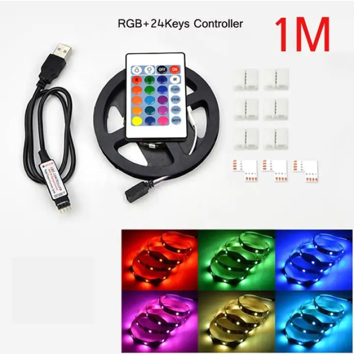lampu latar led rgb lampu belakang tv daya usb strip tira led 1m 2m 3m dengan konektor 90 derajat remote 24 tombol untuk lampu bias pc
