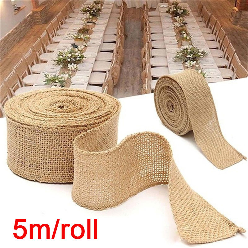 5m Roll Jute Burlap Rustic Hessian Ribbon Tape Strap Wedding Decor