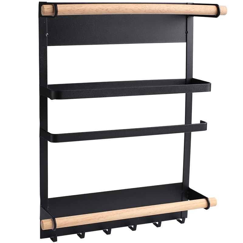 Kệ sắt từ tính để đồ tủ lạnh 4 tầng, giá để đồ tủ lạnh bằng gỗ lắp cạnh bên tủ bếp