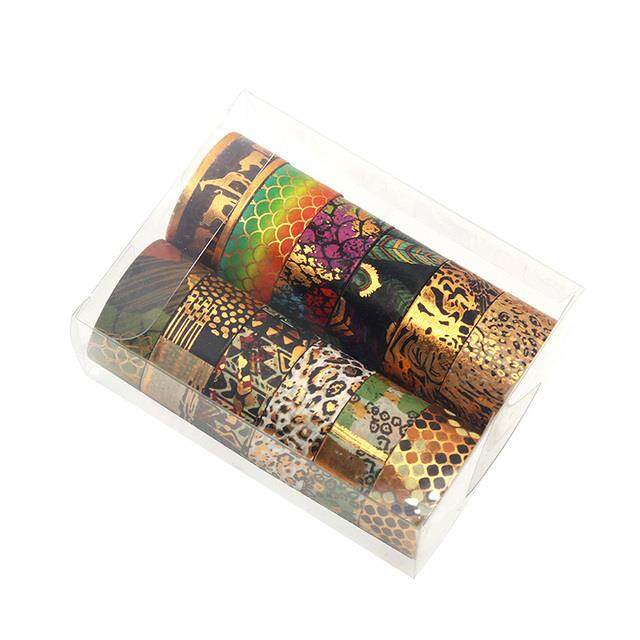 12 Rolls/Box Gold Foli Washi Tape Wild Animal Masking Tape Set Decorative Adhesive Tape For Arts DIY Crafts Diary Stationery