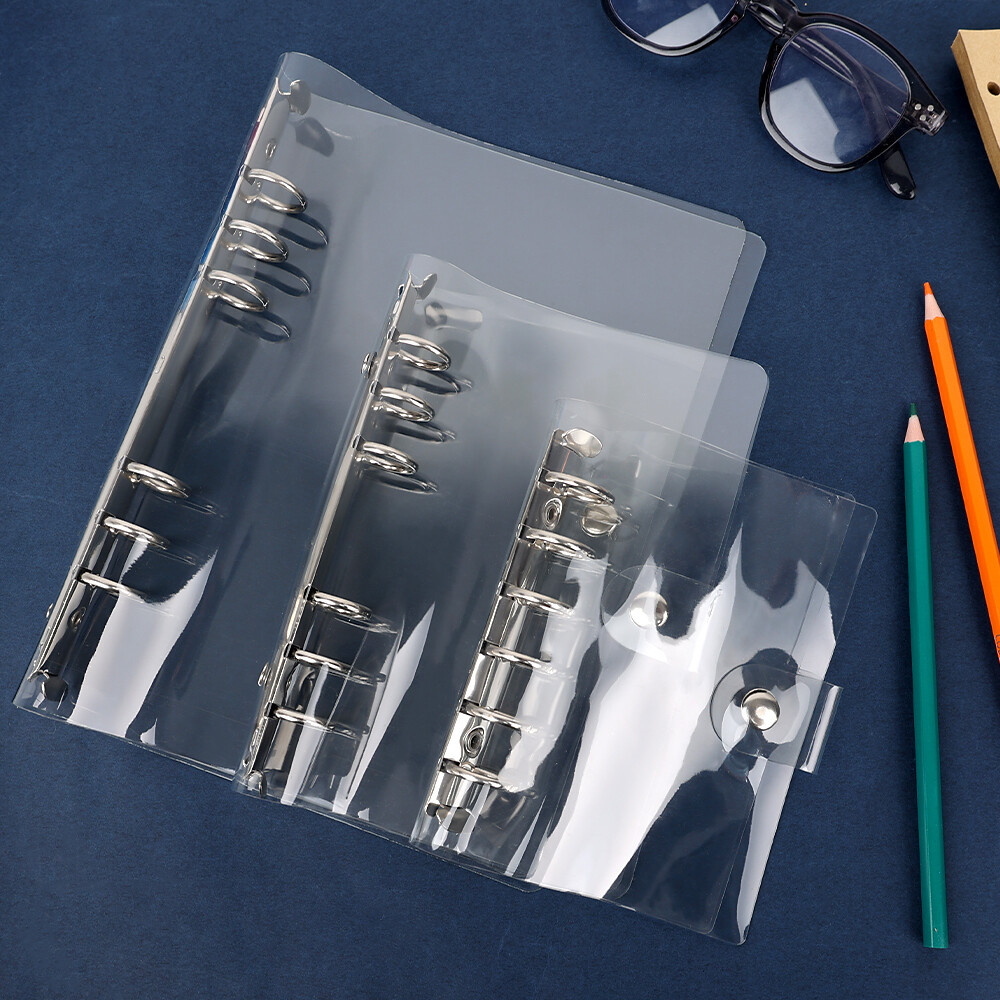 GLOBLELAND 5 Pack A6 Transparent Binder Cover With Inner Paper 6 Ring Iron Rings