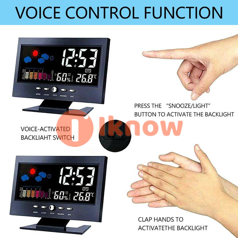 I Know Đồng Hồ Kỹ Thuật Số Thông Minh Hiển Thị Trạm Thời Tiết Đồng Hồ Lịch Báo Thức Chức Năng Nhiệt Kế Đo Nhiệt Độ Không Dây