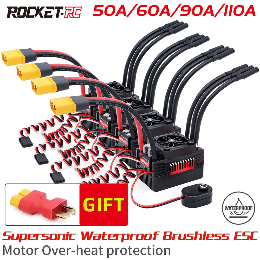 Máy Bơm Không Chổi Than Không Thấm Nước Rocket V2 Supersonic 45A 60A 80A ESC Thiết Bị Điều Khiển Tốc Độ Với 5.8V/5A BEC Cho Động Cơ 3650 Bộ Phận Xe Hơi Điều Khiển Từ Xa 1:10
