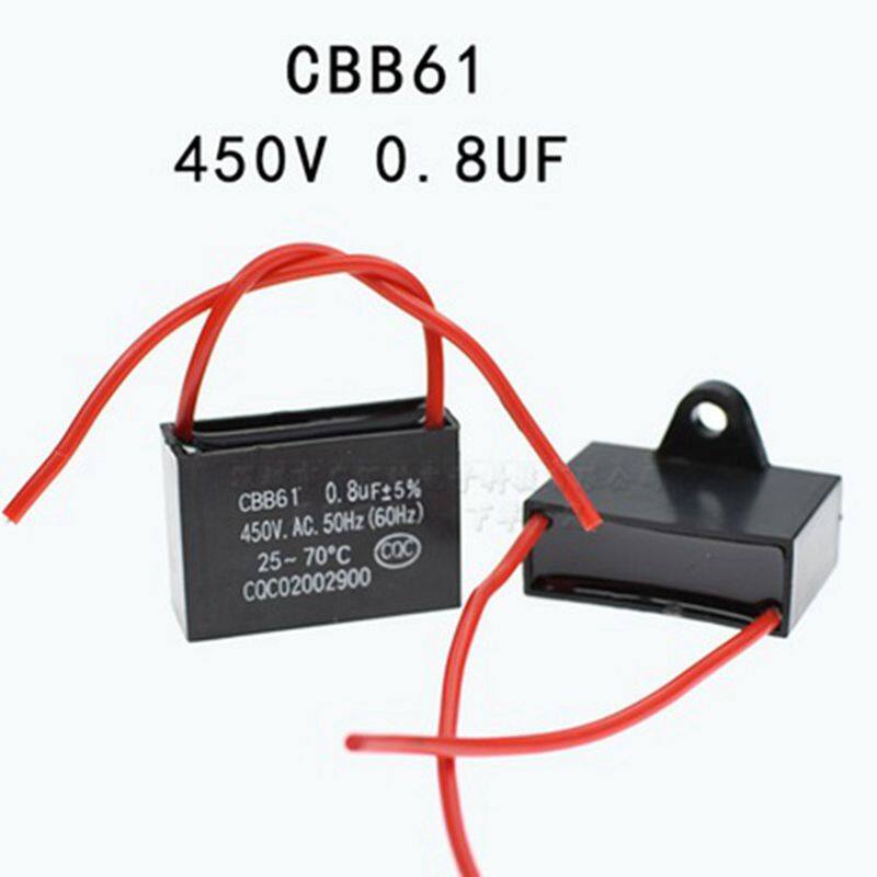 1pcs 0.8uf 450v cbb61 motor start run fan capacitor 2wires