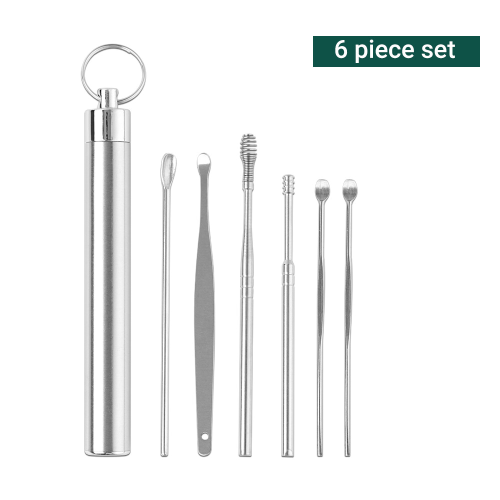 Salorie 6Pcs/set Ear Wax Remover Cleaning Tool/Ear Wax Pickers Stainless Steel Earpick Wax Remover Curette Ear Pick Cleaner