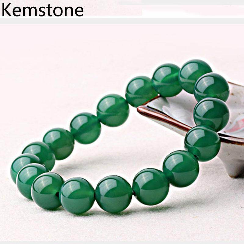 Kemstone Unisex Green Agate Bracelets Strand Bracelet for Men's Jewelry