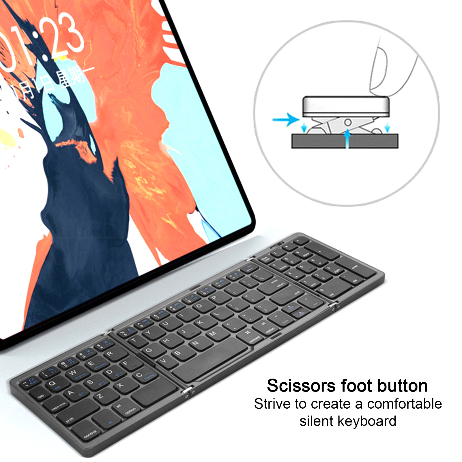 Large Storage B088 Foldable Keyboard Ergonomic Rechargeable Three Folding Long Battery Life with Number Pad Typing 81 Keys Laptop Tablet Bluetooth-compatible Wireless Keypad for iOS/for Android/for Windows Durable Bluetooth-compatible Keyboard