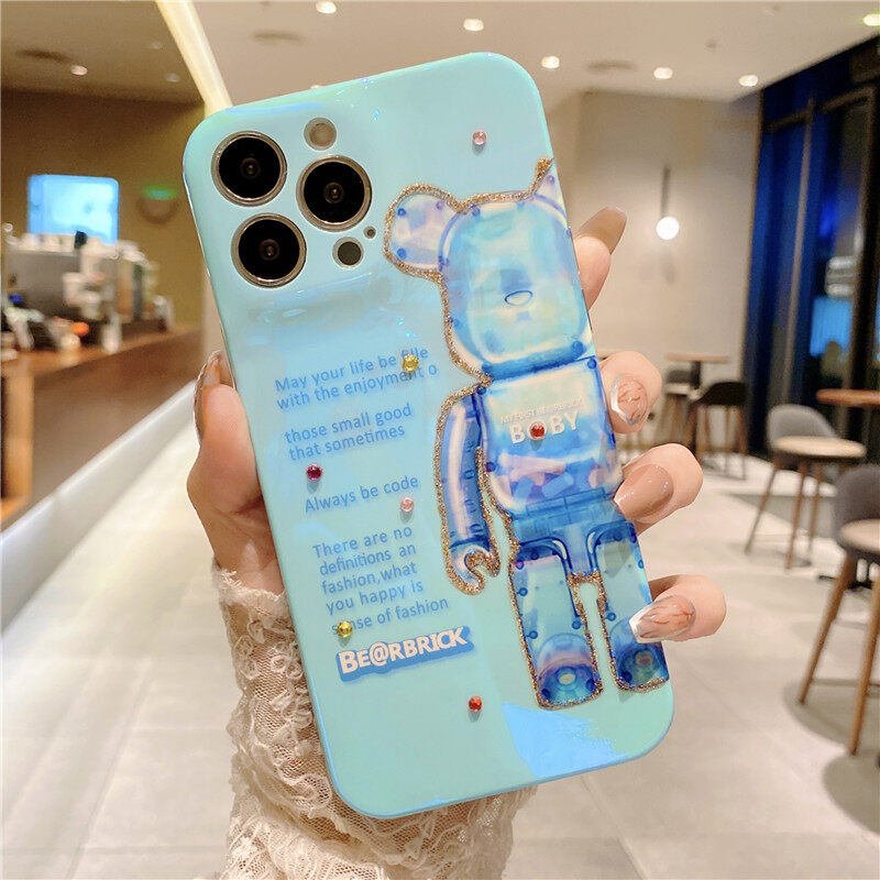 Zeallion Fashion Cartoon Phone Case For [ Apple iPhone 13 12 Mini 11 Pro Max X XR XS 7 8 Plus] IMD Soft Luxury Cute Bear Shell Cover With Diamond