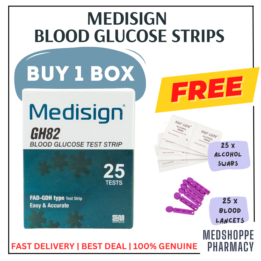 Medisign GH82 Blood Glucose Test Strips 25's [Free alcohol swab 25's
