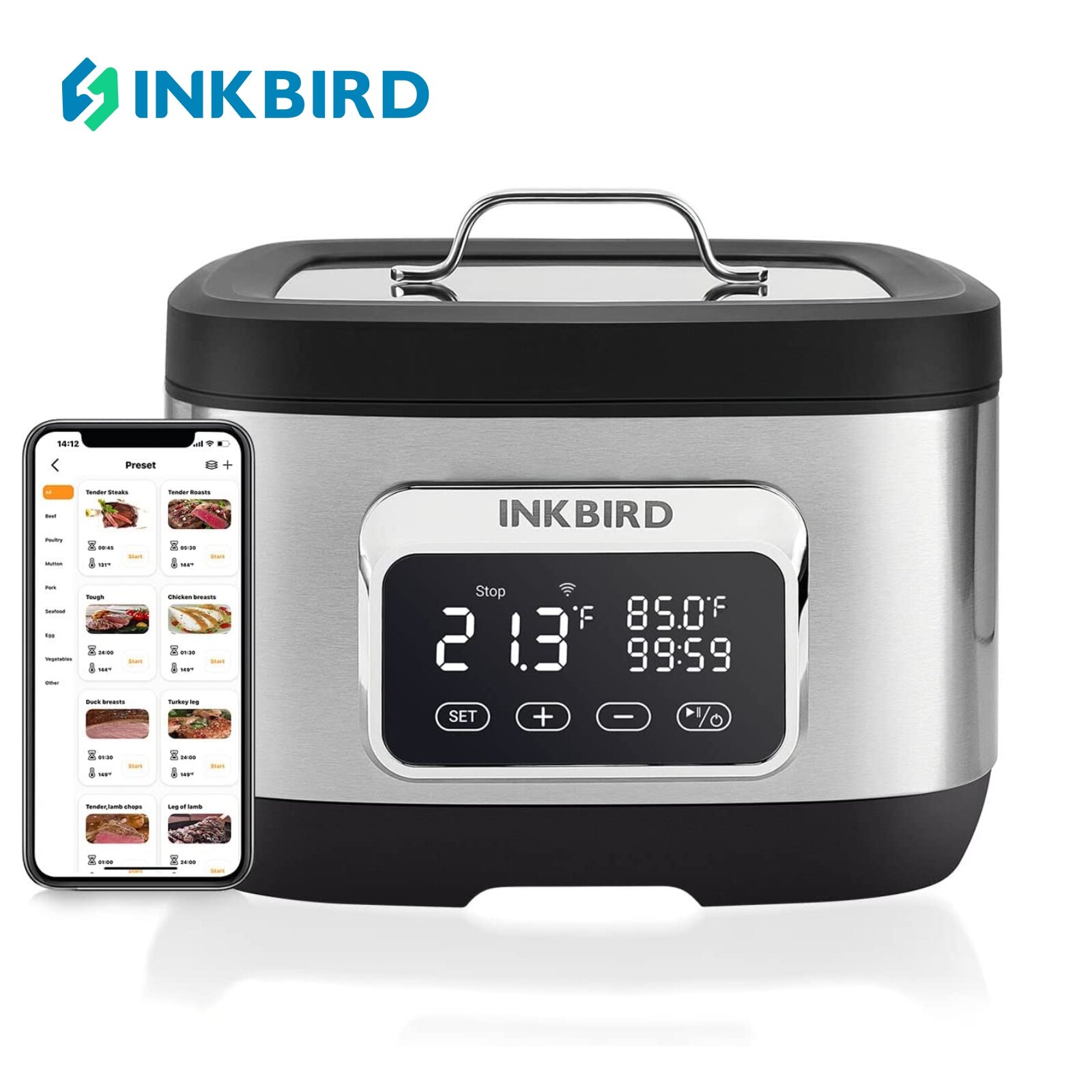 Inkbird Wifi All-In-One Sous Vide Cooker ISV-500W Water Oven with Rack Divider 700W Precision 3D Electromagnetic Water Circulation Rapid Heating Wifi Control & Timer with App Preset Recipes and 8L Capacity Low Water Level Alarm ราคา 8,850 บาท*ส่งฟรี