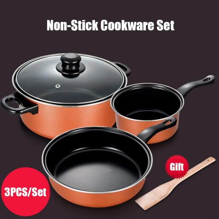 3pcs Cooking Non Stick Skillet Butter Warmer Sauce Pan Cookware Set Frying Pan Stock Pot Pots And Pan Set Lazada Singapore