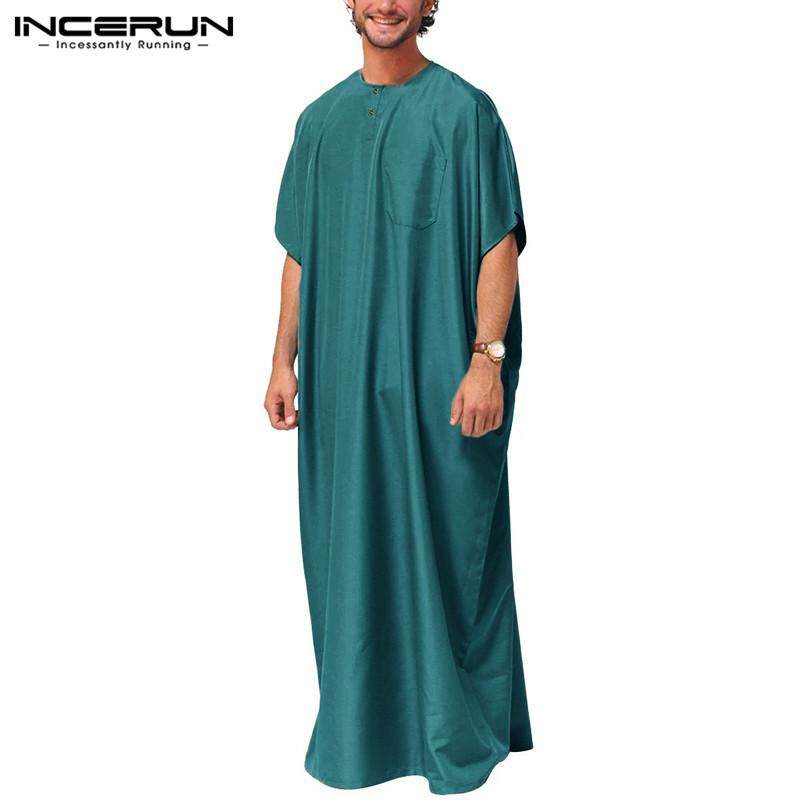 INCERUNเสื้อคลุมมุสลิมสำหรับผู้ชาย,เสื้อคลุมJubba Thobe DubaiอาหรับKaftan Eid Prayer Daffah