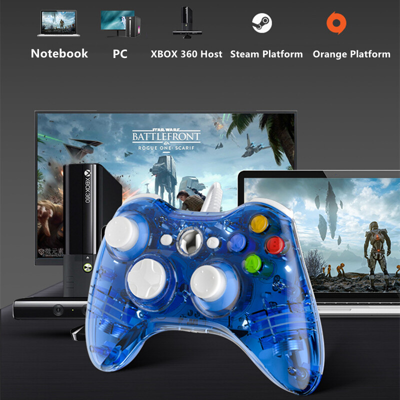 Wired Controller Gamepad For Xbox 360 Game Controller Transparent With LED Light Support For PC Android