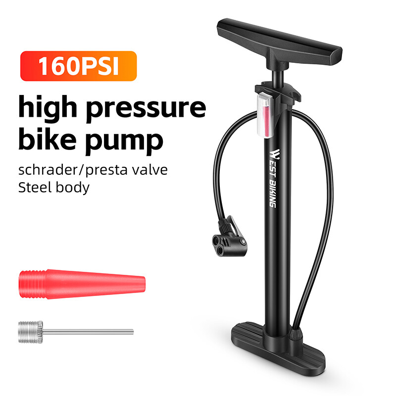 WEST BIKING Bike Pump 120/160 PSI Steel Turquoise Cycling Pump Air Inflator Schrader & Presta Valve Bike Accessories Road MTB Bike Tire Bicycle Air Pump