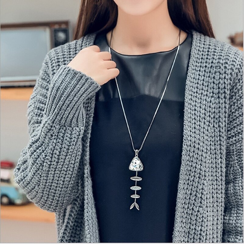 Women Wedding Fine Jewelry Gifts Ladies Fashion Charm Pearls Pendant Necklace Luxury Statement Silver Plated Long Necklace Sweater Chains