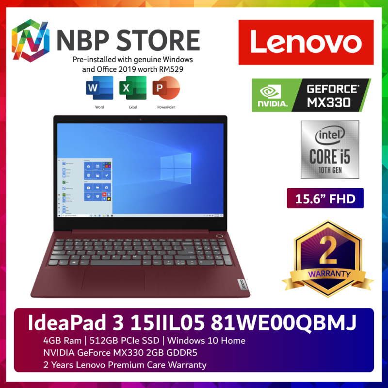 Lenovo IdeaPad 3 15IIL05 81WE00QBMJ 15.6 FHD Laptop Cherry Red ( i5-1035G1, 4GB, 512GB SSD, MX330 2GB, W10, HS ) Malaysia