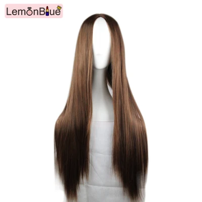 LemonBlue Women Long Straight Hair Wig Hairstyles Heat Resistant Synthetic Anime Cosplay Wigs Props Light Brown