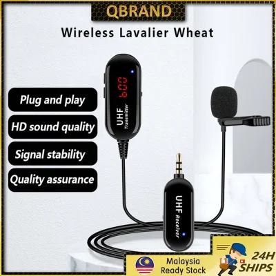 [Malaysia Spot]Qbrand Bluetooth wireless lavalier microphone, mini UHF, can be used on laptops, mobile phones, portablet, media microphone suitable for laptops, mobile phones, 50m working range