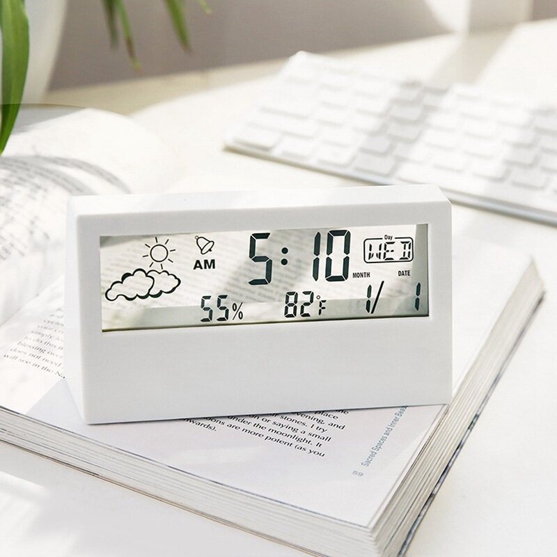 Resim LCD clock electronic desk clock temperature and humidity meter alarm clock creative electronic digital display multi-function blue light