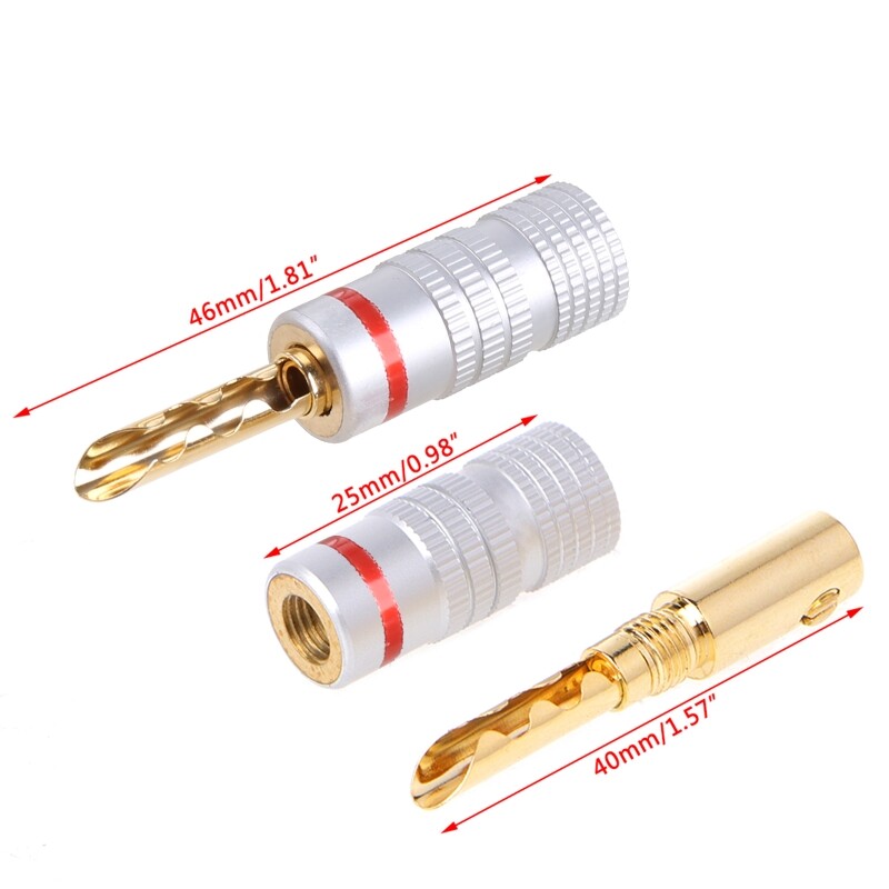 8 Pcs Gold Plated Copper BFA 4mm Banana Plug Adapter Wire Speaker Connectors