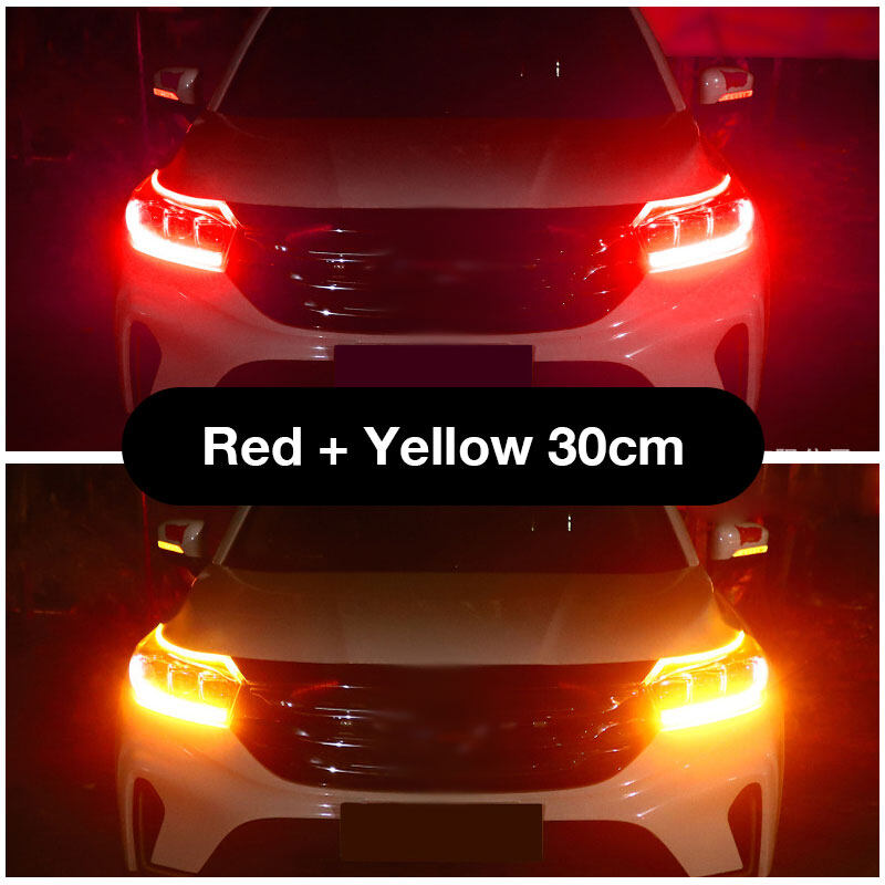 2Pcs DRL LED Strip ไฟเลี้ยว12V Bright ไฟเลี้ยวแบบยืดหยุ่นไฟวิ่งกลางวัน