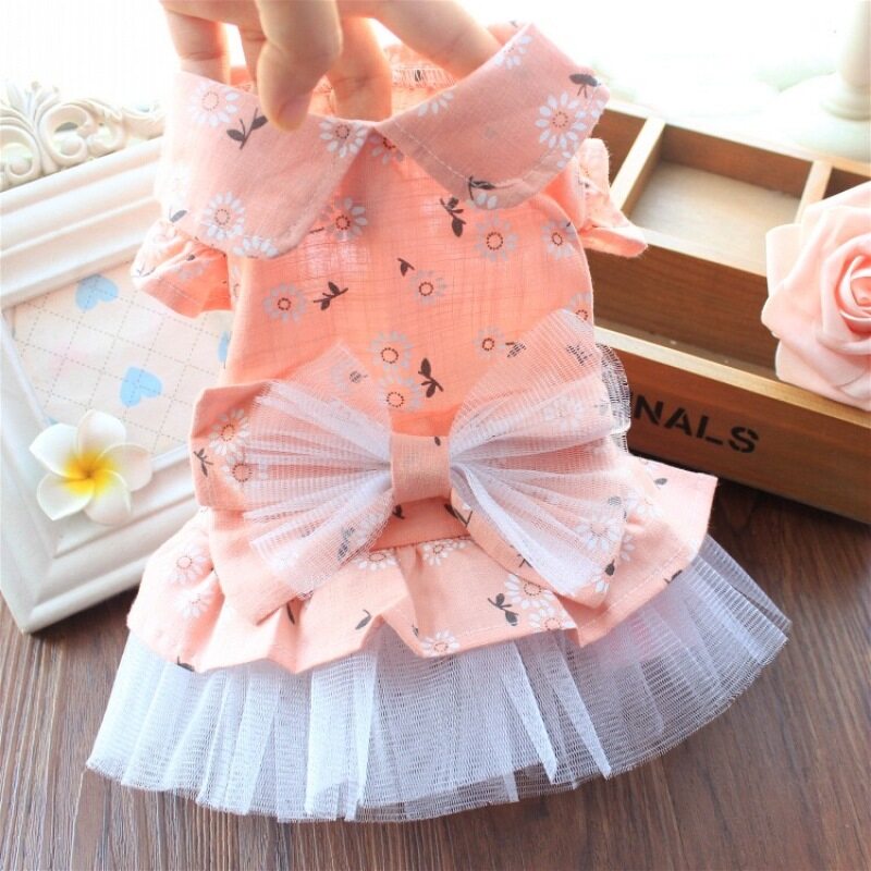 DY Loving Thoáng Khí Mùa Hè Váy Cho Chó Ruffle Graze Đầm Công Chúa Với Váy Hoa Cotton Cho Chó Nữ