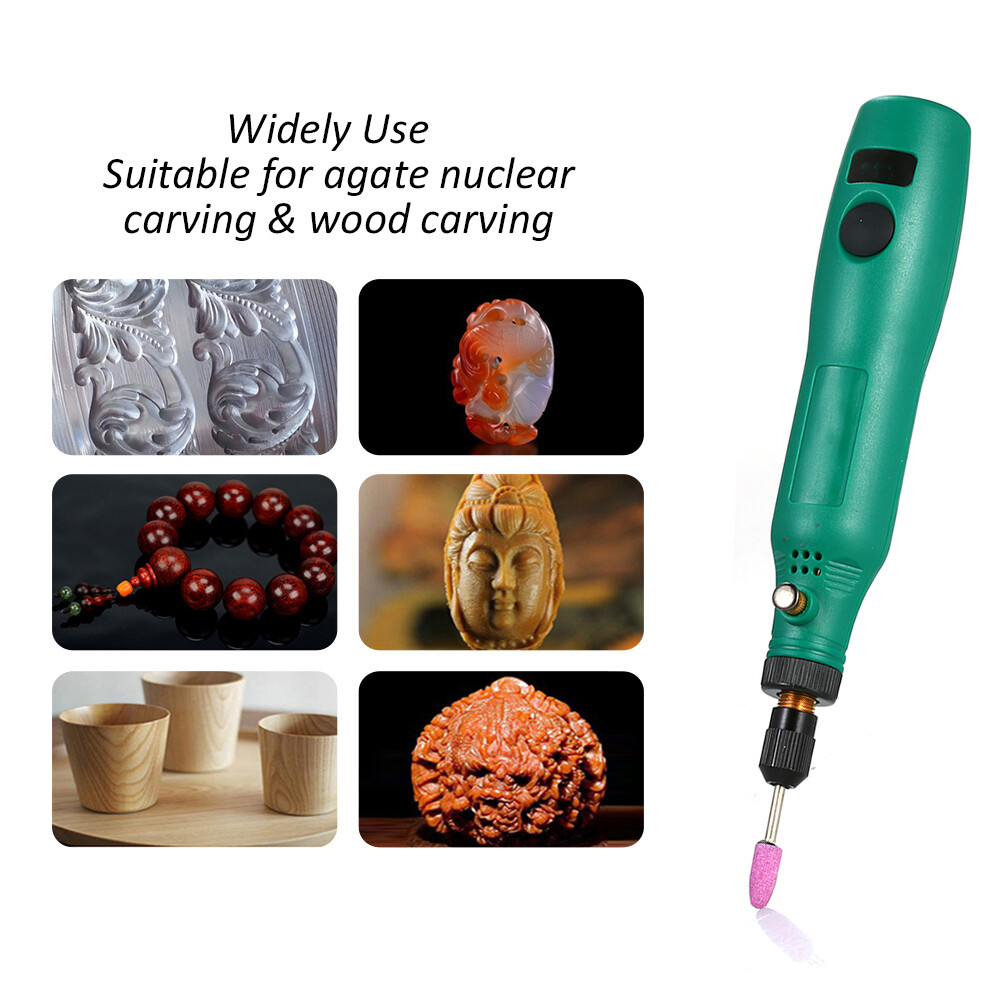 [Original] KKmoon 3.7V 1.2W Mini Electric Grinder Set Cordless Mini Handle Small Size Grinding Machine Carving Engraving Pen Trimming Milling Polishing Micro Household Grinder Drilling Cutting Engraving Tool Kit / Green