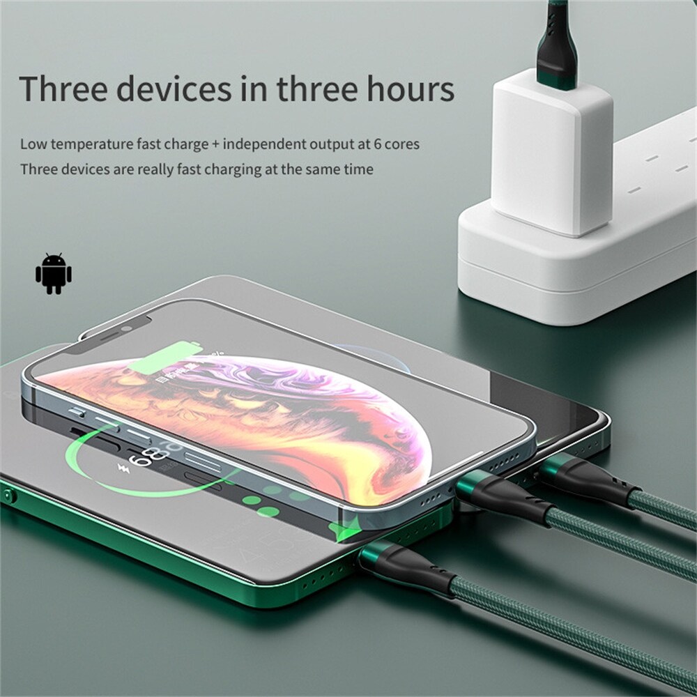 {hot} 6A 3 in 1 Charging Cable Type-C Micro USB Fast Charger Data Cables For iPhone Sansung Xiaomi Huawei