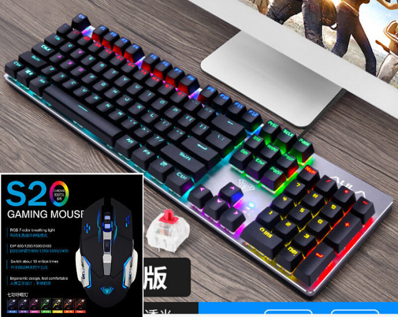Nicetech AULA Mechanical Gaming Keyboard Mouse Combo 104keys Anti-ghosting Black/Blue Switch Gaming Keyboards Set For Gamer PC Desktop Singapore