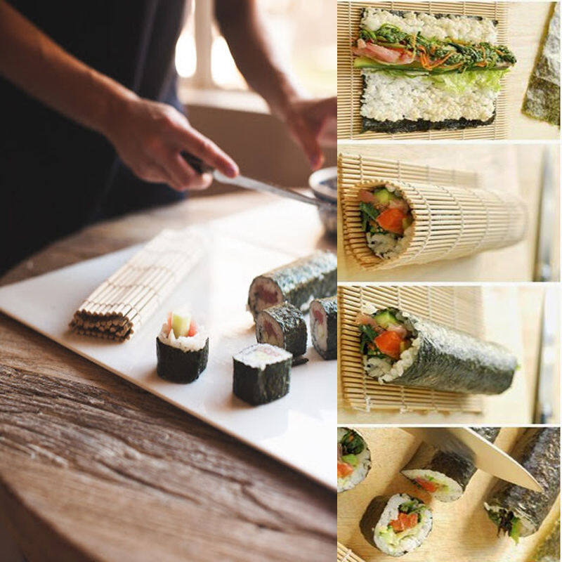 Sushi Mat Bamboo Maker Kit Rice Roll Mold Kitchen DIY Mould Roller Rice Paddle