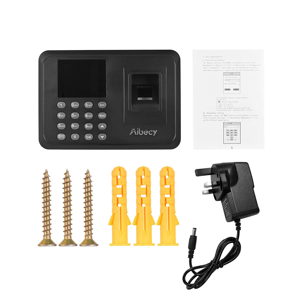 Aibecy Biometric Fingerprint Password Attendance Machine Multi-language with 2.4 inch LCD Screen Employee Management Time Clock Checking-in Recorder Support U Disk to Download Data