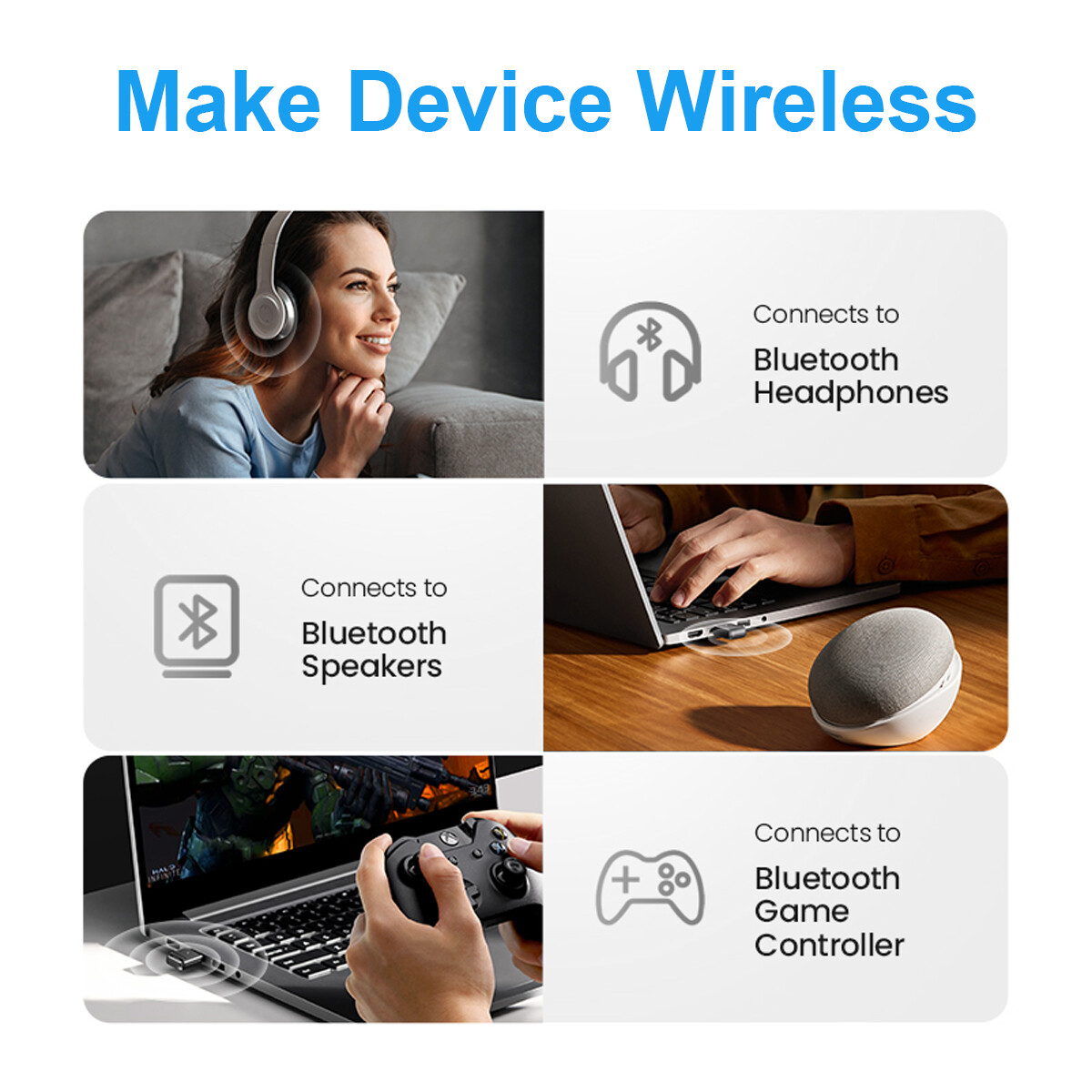 FONKEN Bộ Chuyển Đổi Bluetooth 5.3 Cho Máy Tính USB Bluetooth 5.3 Bộ Thu Dongle Cho Loa Chuột Bàn Phím Bộ Phát Nhạc Âm Thanh