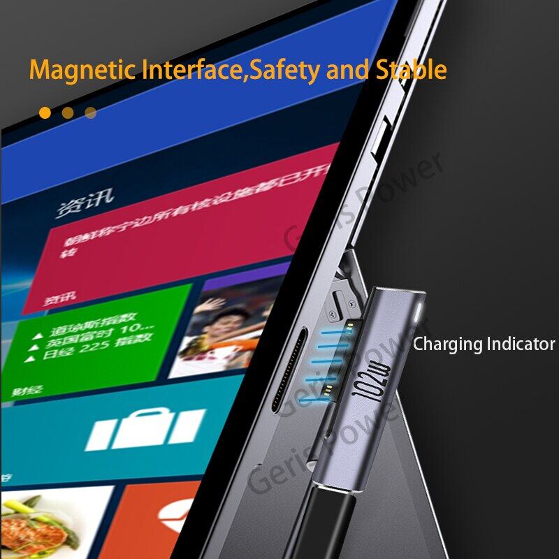 Đầu Nối Bộ Chuyển Đổi Nguồn PD USB Type C 15V 102W Bộ Chuyển Đổi Sạc Nhanh Cho Microsoft Surface Pro 8 7 6 5 4 3 Go Book 1 2 3