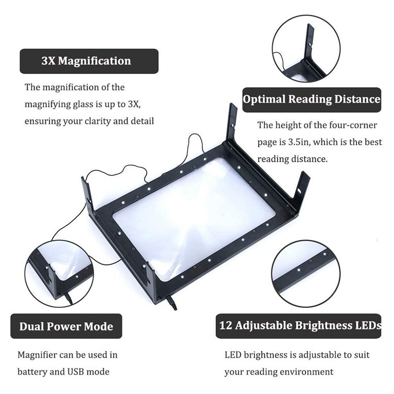 3X Full Page Magnifying Glass for Reading, Hands-Free Large Rectangular ...