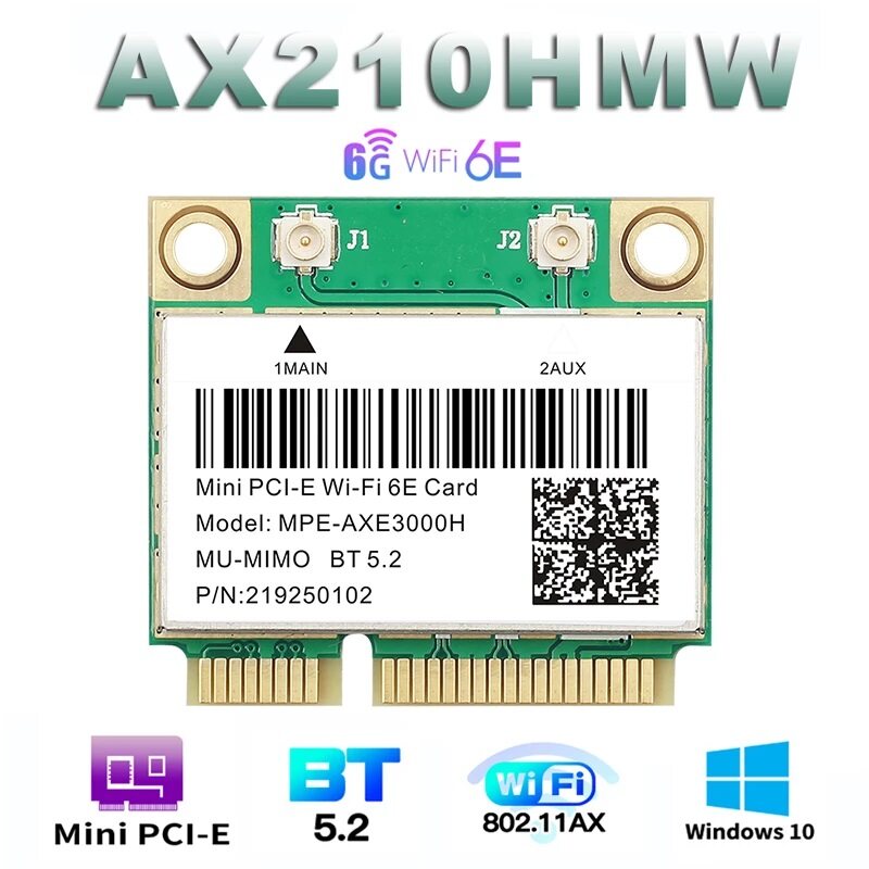 Thẻ WiFi PCI-E Mini Wifi 6E AX210HMW Cho Intel AX210 5374Mbps Bluetooth
