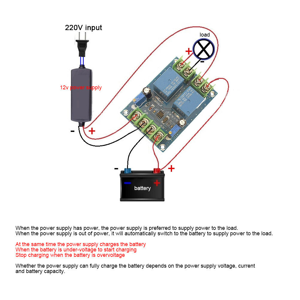 Automatic Power Switch Module YX851/DC12V Power Switch Module Automatic Emergency Power Switch Power Supply Charging Controller Plastic