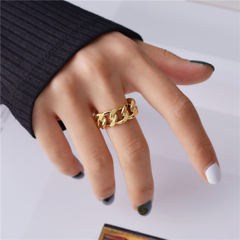 【♡Lovely girls house♡】Vintage Adjustable Open Rings for Women Silver Gold Color Chunky Chain Jewelry Geometric Braided Link Rings for Women 2021