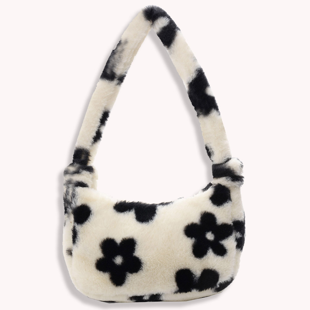 fluffy black and white flower bag