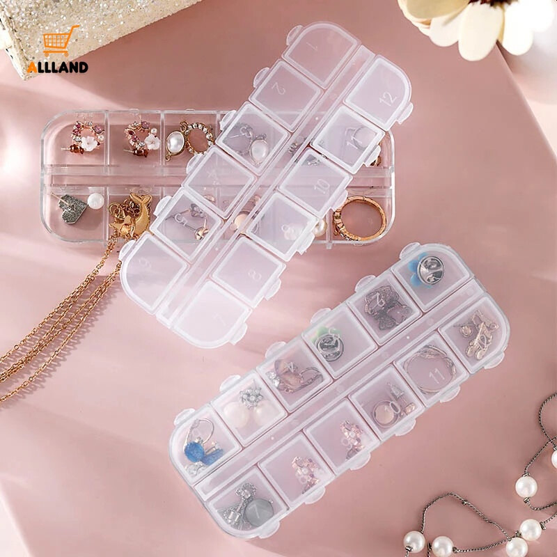 Hộp Đựng Đồ Trang Sức Đá Quý Trong Suốt 12 Ô Hộp Rỗng Bằng Nhựa Tách Rời Hộp Trưng Bày Bông Tai