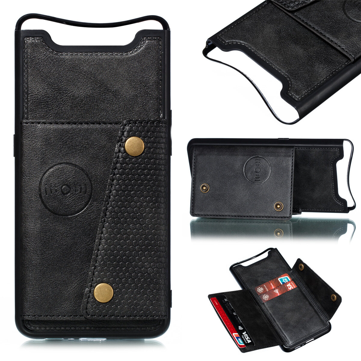 Cho Samsung A80 A90 da trường hợp nhiều Folio lật Bìa Wallet trở lại trường hợp vỏ, có thể làm việc với gắn trên xe hơi, ẩn thẻ tín dụng ID khe giữ, retro nút kim loại clasp, đứng hỗ trợ
