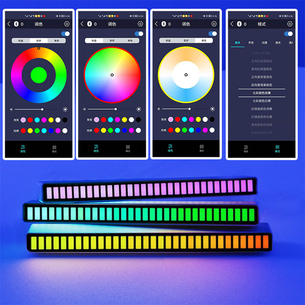 Cuguu 【ready stocked】multicolor sound control light USB/rechargeable battery app control 32 led computer car activated audio sensor strip lights