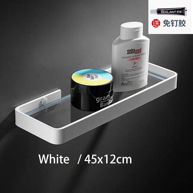 Bathroom Shelf Aluminum Square Shower Shelf Glass Shower Shelf Black Finish Storage Basket