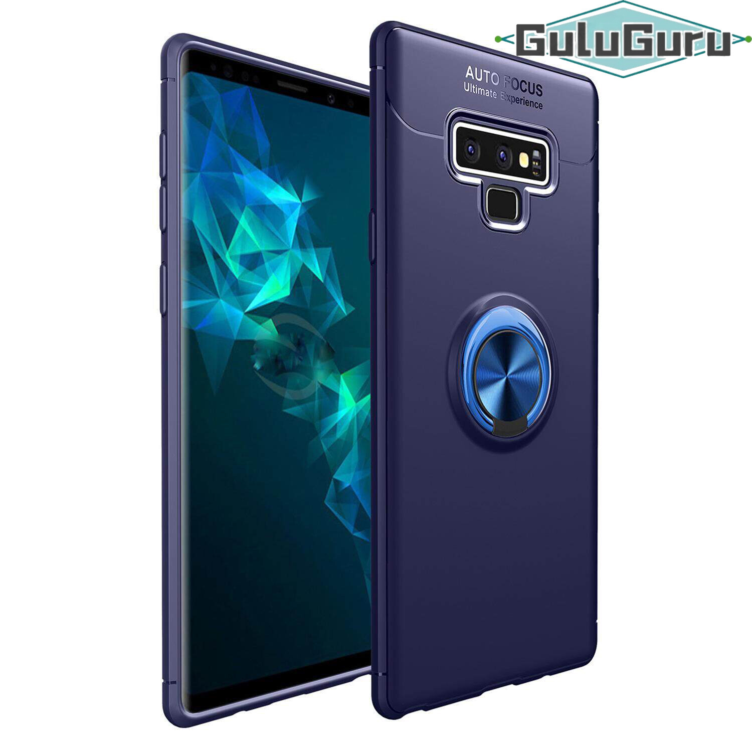 for Samsung Note9 Case [Blue Metal Ring] Soft TPU Case Back Cover, 360 Degree Rotating Hidden Ring Kickstand Holder, Can work with Car Mount, Shockproof, Impact Resistant