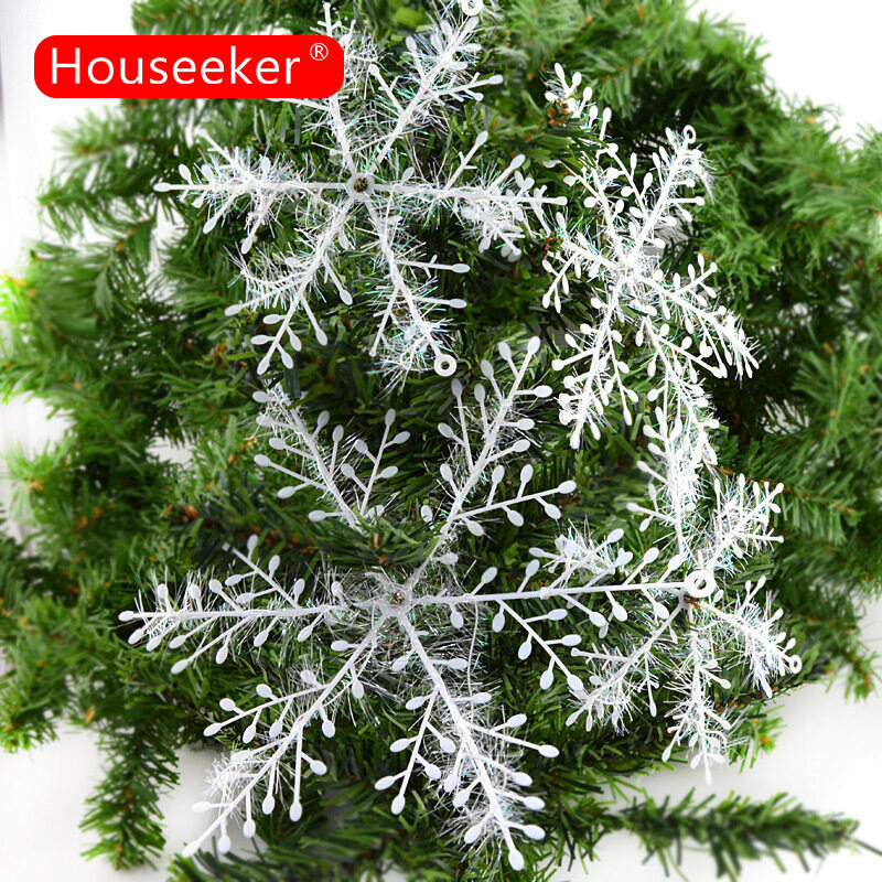 Houseeker 12pcs/Set Snowflakes Christmas Tree Decorations Plastic 11cm Artificial Snowflakes Pendant Decorations Christmas Party Supplies