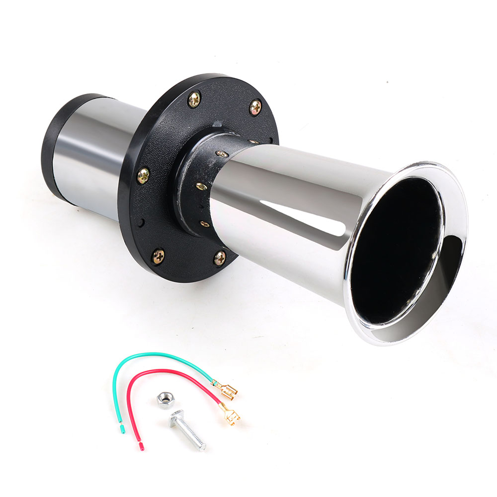 12V Loud Classic Chrome/Red Air Horn 115dB Single Trumpet 450Hz for Car Van Truck Train RV AUTO Boat Alarm Horn