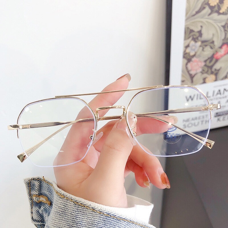 Half Frame Computer Glasses Double Beam Anti Blue Light Men's Optical Glasses