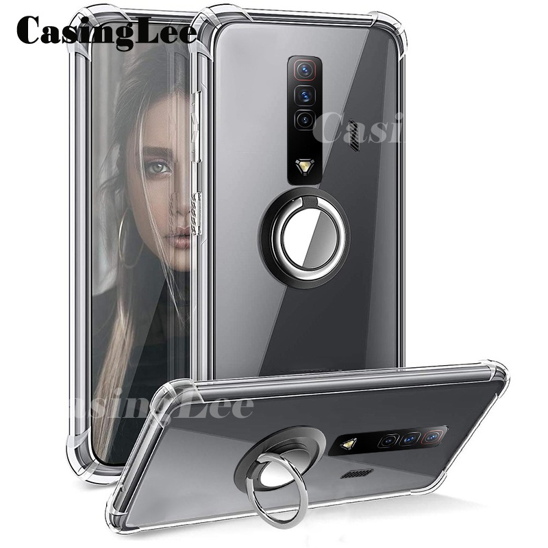 Casinglee For Nubia Redmagic 7S 7 Pro Case Soft Clear Transparent Protector Shockproof Car Magnetic Holder Ring Back Cover Casing hp Nubia Red magic 7 7S Pro Phone case