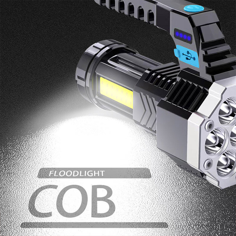 led flashlight strong light portable outdoor rechargeable super bright cob work light household multi-function portable light