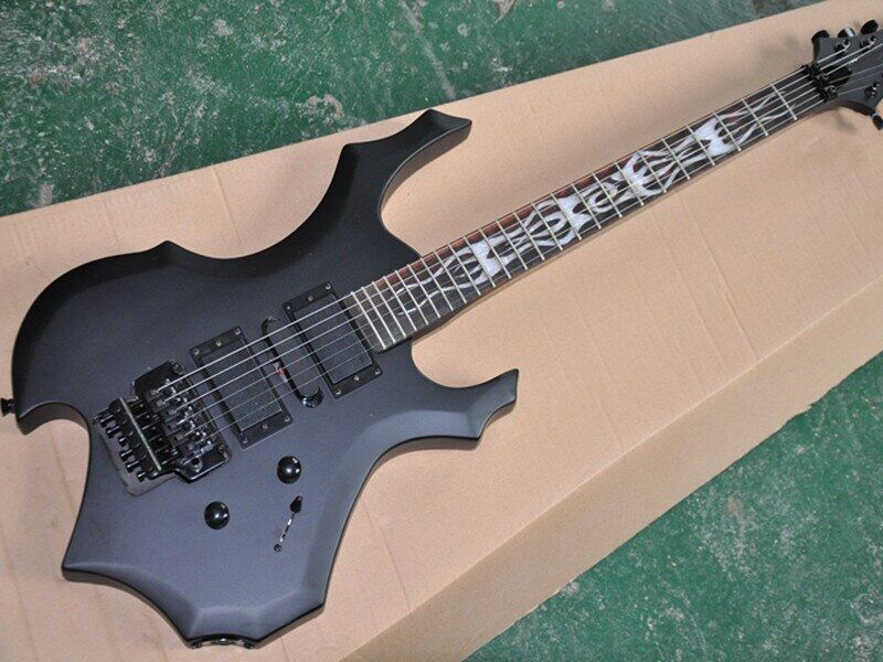 Flame shape Black body Electric Guitar with Rosewood Fretboard,White pearl inlay,Provide customized services Malaysia