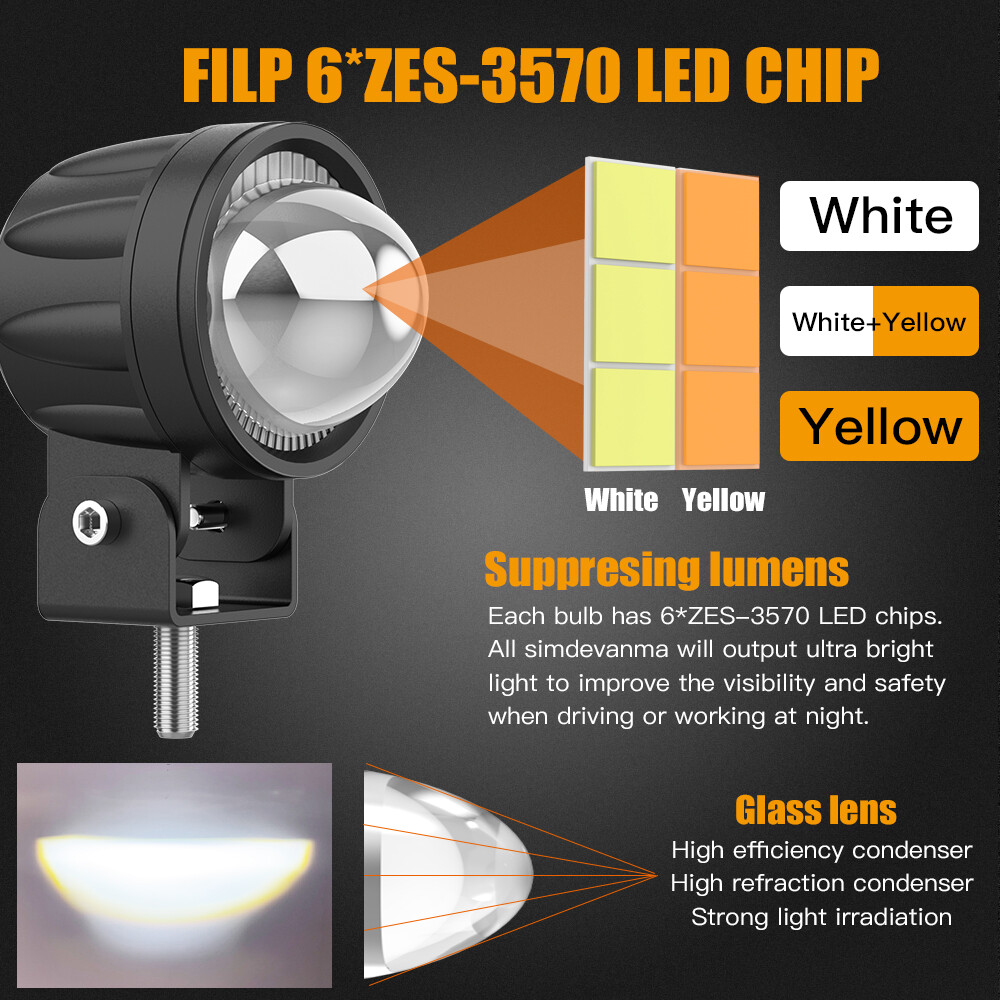 Đèn Pha Trước Xe Máy Đèn Pha Led Thông Dụng Đèn LED Chiếu Điểm Làm Việc Phụ Kiện Đèn Trắng 6000K Đèn Pha Chống Nước